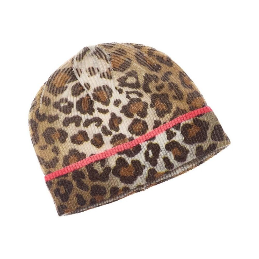Brodie Cashmere True Leopard Cashmere Beanie, White